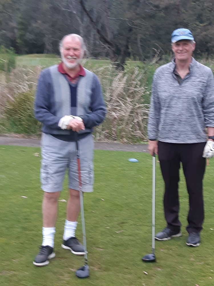 Barry McDiarmid and Gerard Fogarty seem very relaxed before teeing-off on the 6th tee